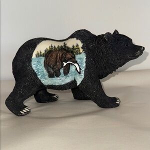 Black Bear Figurine with Nature Scene